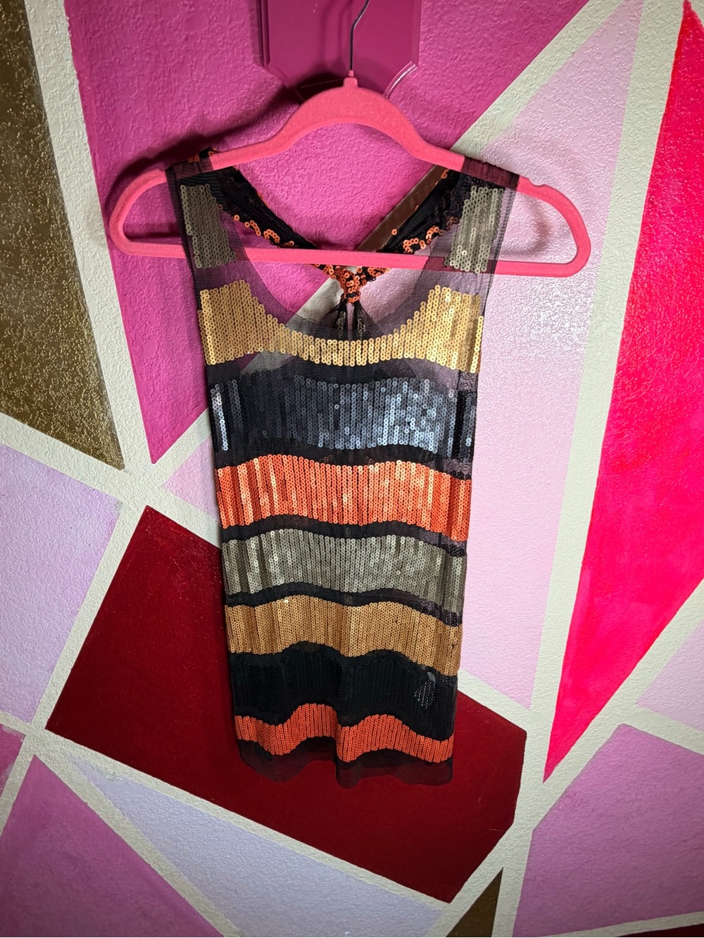 Verty Sequin Striped Tank Dress Size S Black Gold Silver Copper NYE